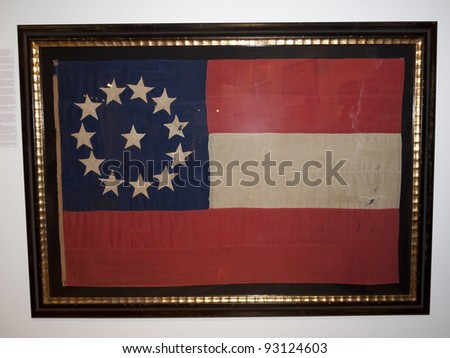 NEW YORK - JANUARY 18: Antique Confederate Flag presented by Jeff Bridgman gallery at opening night of inaugural NYC Metro Show at Metropolitan Pavilion on January 18, 2012 in New York City, NY