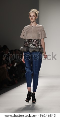 NEW YORK - FEBRUARY 11: Model walks runway for Son Jung Wan collection during Fashion week at Lincoln Center in Manhattan on February 11, 2012 in New York City