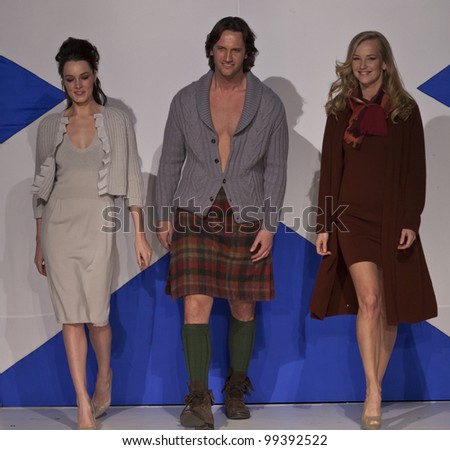 NEW YORK - APRIL 02: Models walk runway in Johnsons Cashmere dress at fashion show From Scotland With Love at The Liberty Theatre on April 2, 2012 in New York City