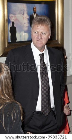 NEW YORK - APRIL 11: Larry Bird attends the \'Magic/Bird\' Broadway opening night at the Longacre Theatre on April 11, 2012 in New York City.