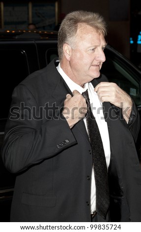 NEW YORK - APRIL 11: Larry Bird attends the \'Magic/Bird\' Broadway opening night at the Longacre Theatre on April 11, 2012 in New York City.