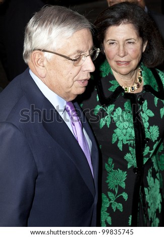 NEW YORK - APRIL 11: David Stern and wife attend the \'Magic/Bird\' Broadway opening night at the Longacre Theatre on April 11, 2012 in New York City.