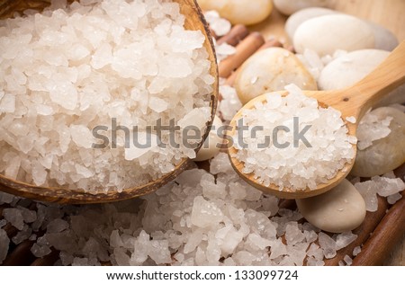 Natural bath salt, organic products. Spa stones.