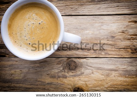 Coffee cup on the wooden table.