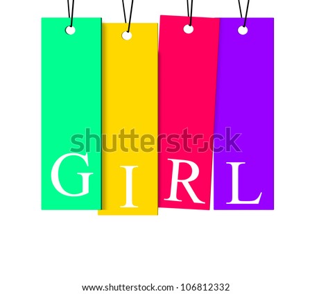 Girl sign on colorful paper tag isolated on white background