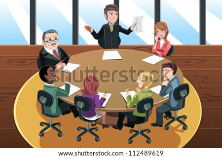 A vector illustration of a business people in a meeting in the office
