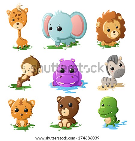 A vector illustration of cartoon wildlife animal icons A vector illustration of cartoon wildlife animal icons