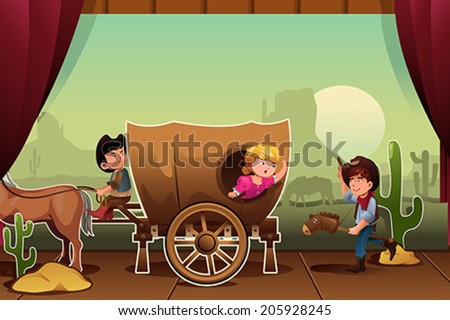 A vector illustration of kids performing on a stage A vector illustration of kids performing on a stage