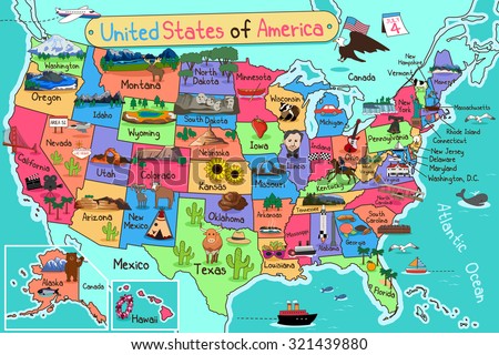 A vector illustration of USA map in cartoon style