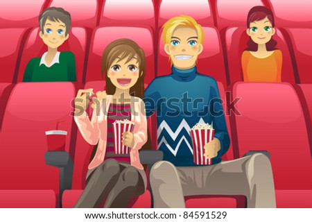 A Vector Illustration Of A Couple Watching A Movie In A Movie Theater