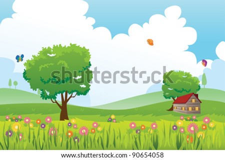 A vector illustration of Spring season nature landscape