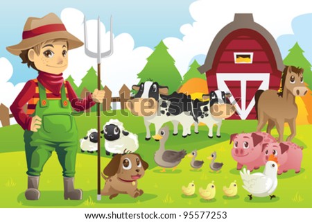 stock-vector-a-vector-illustration-of-a-farmer-at-his-farm-with-a-bunch-of-farm-animals-95577253.jpg