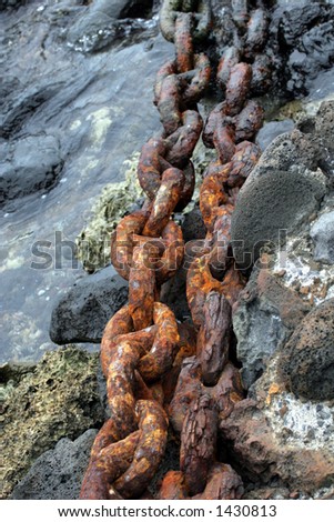 Heavy rusty chain in the water.