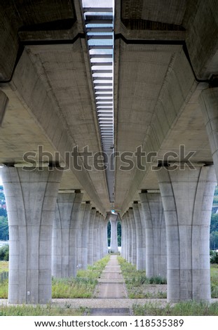 A highway bridge concrete columns
