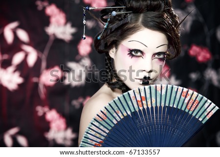geisha face makeup. a Japanese geisha, make-up