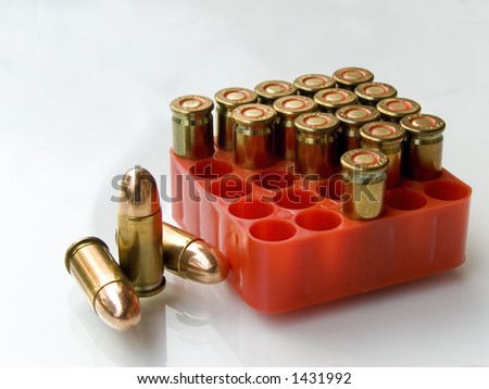 pistol bullets on white background