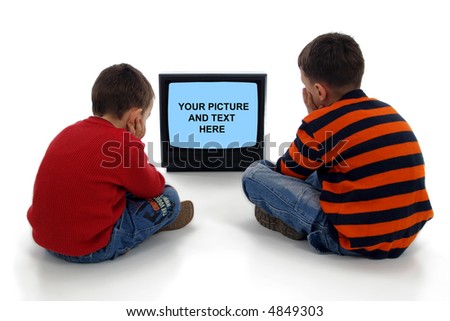 Two little boys watching commercial on TV Two little boys watching commercial on TV