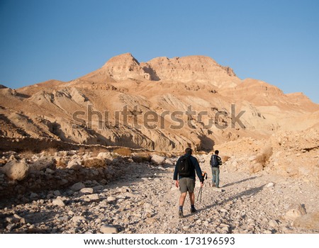 Hiking and climbing in judean desert near dead sea, israel