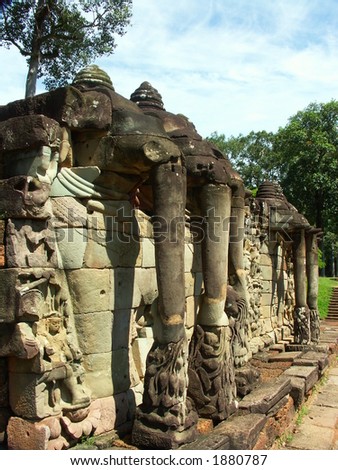 Elephant statues in Cambodia temples - angkor wat - tourist site