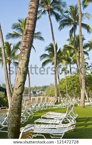 Beautiful Hawaiian beach with chaise lounge