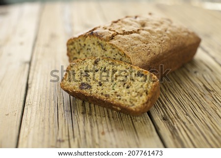 chocolate zucchini bread on a wooden table