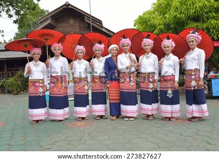 CHIANGMAI THAILAND MARCH 29 : Portrait beautiful women Tai Lue with traditional dressed on Tai Lue cultural heritage festival #16 at Maung lung Tai Temple Doisaket District on March 29, 2015 Thailand.