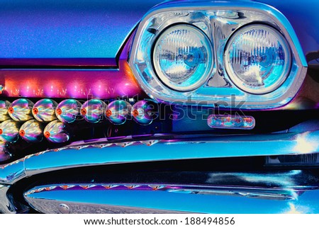 Luxury car front bumper and lights detail