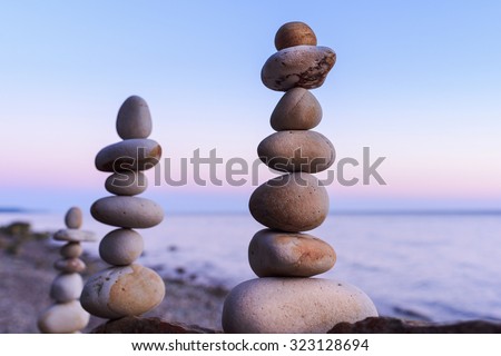 Pyramidal group of stones on the coast