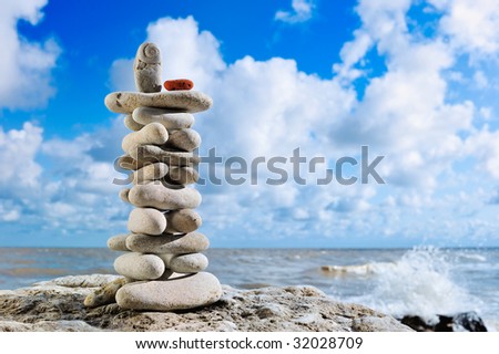 Construction of white pebble as Pagoda on the coast
