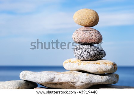 Constructions of the stones stacked on the coast