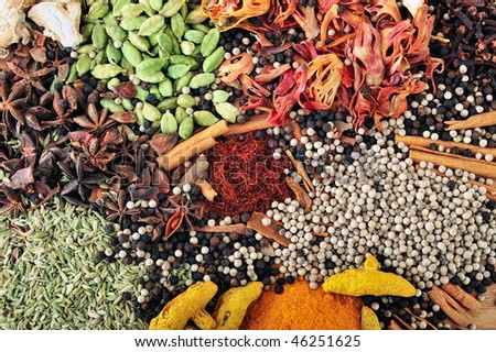 Various Indian spices on the table chef