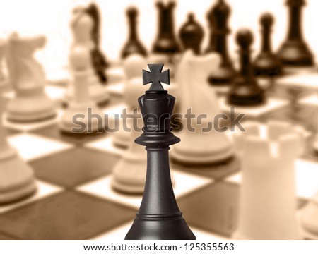 Black king chess piece in the chessboard