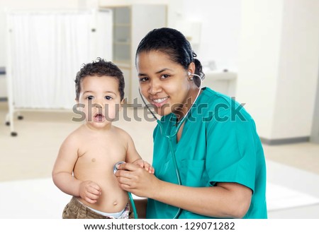 Latin pediatric girl with a child in the hospital
