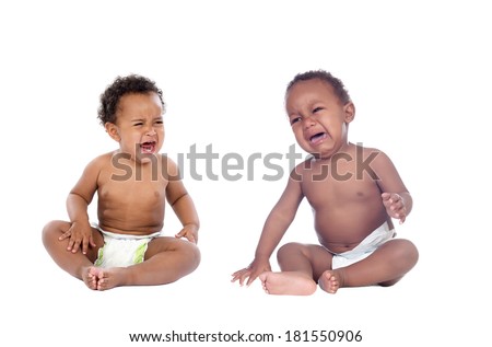 Couple of african children crying isolated on a white background