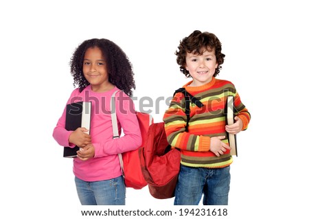Couple of adorable students isolated on a white background Couple of adorable students isolated on a white background