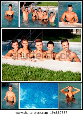Collage of young people in the pool