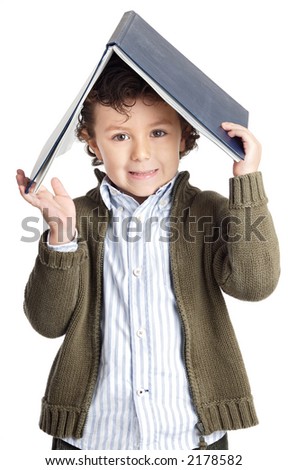 boy learning to read with white bottom