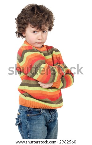boy gotten upset and sad to over a white background