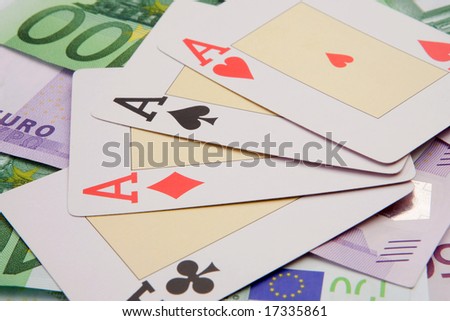 Poker of four aces. Win a lot of money -Shallow depth of field