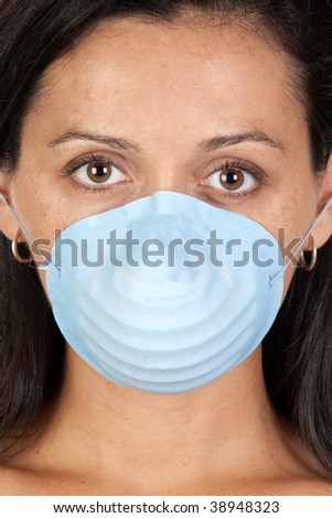 Worried girl with mask isolated over white