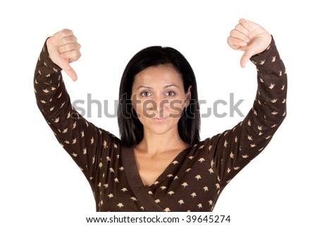 Attractive girl expressing negativity isolated on a white background