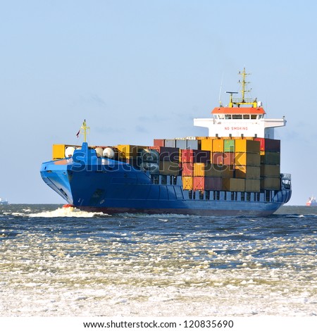 Cargo container ship sailing