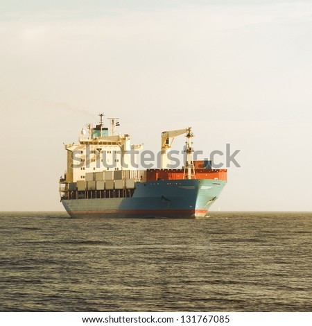 Cargo container ship sailing