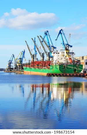 Cargo ship (Bulk carrier) loading in cargo terminal of Riga