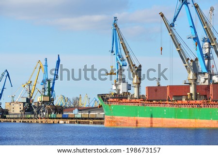 Cargo ship (Bulk carrier) loading in cargo terminal of Riga