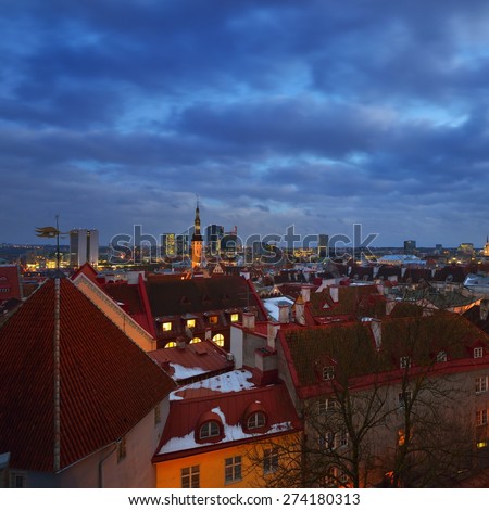 Tallinn city, Estonia. Winter panoram view by night
