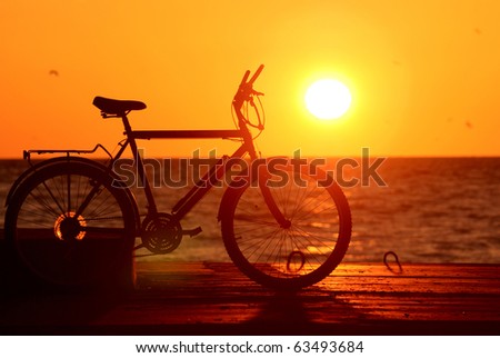 bike silhouette at the sunset near sea