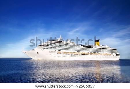 white Concordia-class cruise liner entering the port of Riga
