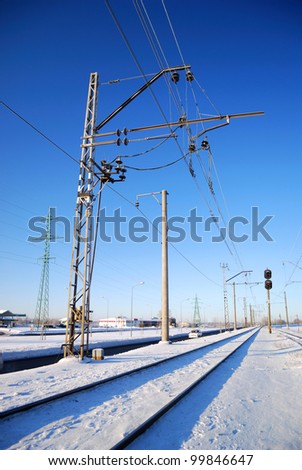 frozen railway covered with snow