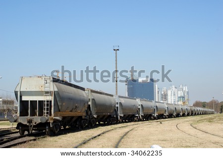 Long cargo train in the port of Buenos Aires